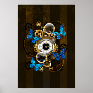Steampunk Gears en Blue Butterflies Poster