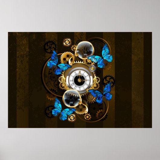 Steampunk Gears en Blue Butterflies Poster (Voorkant)
