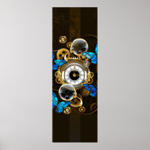 Steampunk Gears en Blue Butterflies Poster