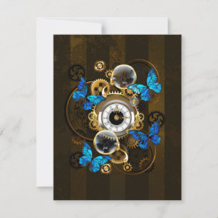 Steampunk Gears en Blue Butterflies RSVP Kaartje