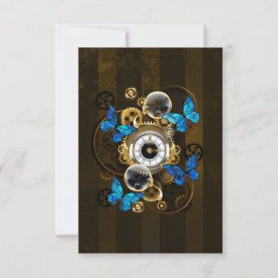 Steampunk Gears en Blue Butterflies RSVP Kaartje