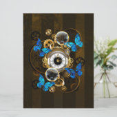 Steampunk Gears en Blue Butterflies Save The Date (Staand voorkant)