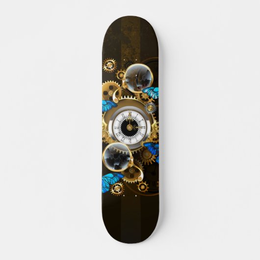Steampunk Gears en Blue Butterflies Skateboard (Voorkant)
