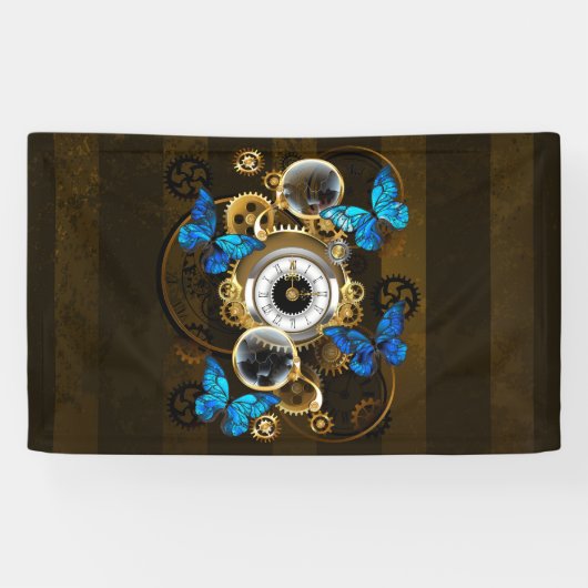 Steampunk Gears en Blue Butterflies Spandoek (Horizontaal)