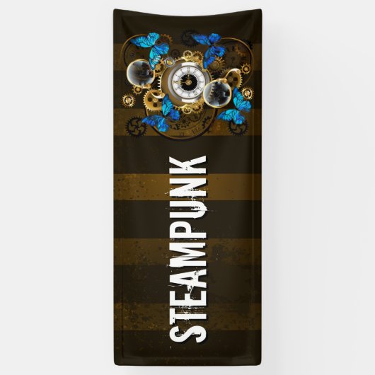 Steampunk Gears en Blue Butterflies Spandoek (Verticaal)
