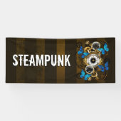 Steampunk Gears en Blue Butterflies Spandoek (Horizontaal)