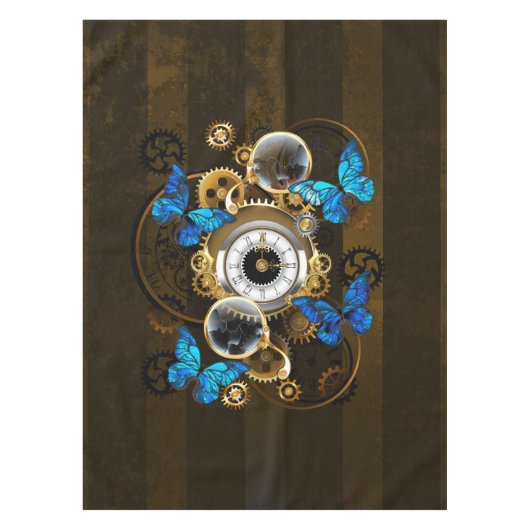 Steampunk Gears en Blue Butterflies Tafelkleed (Voorkant)