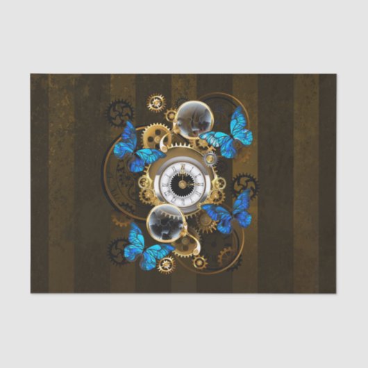 Steampunk Gears en Blue Butterflies Tissuepapier (Voorkant)