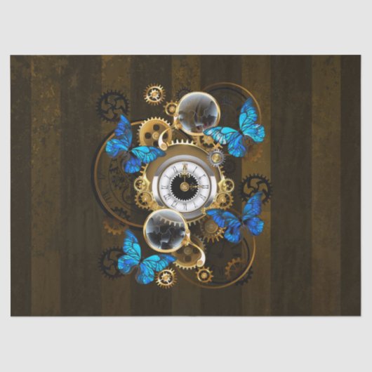 Steampunk Gears en Blue Butterflies Tissuepapier (Voorkant)