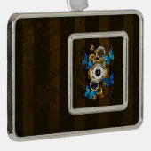 Steampunk Gears en Blue Butterflies Verzilverd Kader Ornament (Rechts)