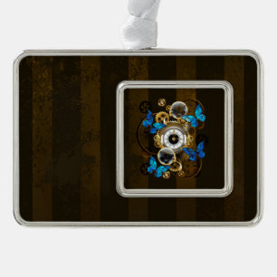 Steampunk Gears en Blue Butterflies Verzilverd Kader Ornament