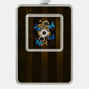 Steampunk Gears en Blue Butterflies Verzilverd Kader Ornament