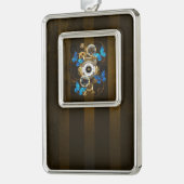 Steampunk Gears en Blue Butterflies Verzilverd Kader Ornament (Links)