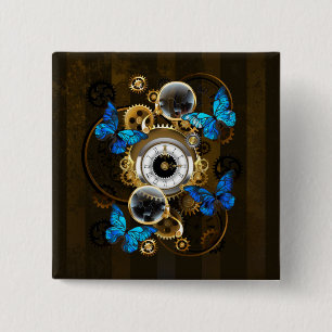 Steampunk Gears en Blue Butterflies Vierkante Button 5,1 Cm