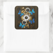 Steampunk Gears en Blue Butterflies Vierkante Sticker (Tas)