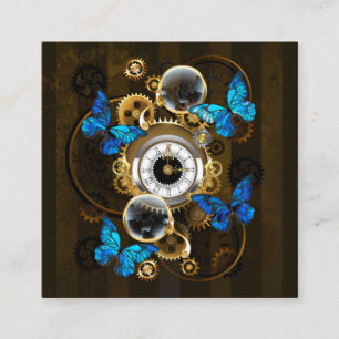 Steampunk Gears en Blue Butterflies Vierkante Visitekaartje