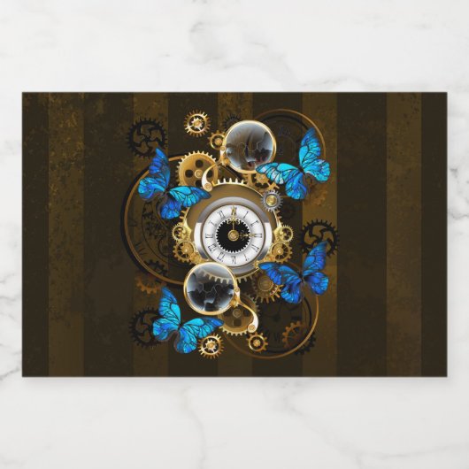 Steampunk Gears en Blue Butterflies Voedselcontainer Etiket (Enkel label)