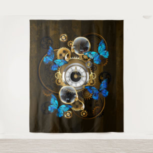 Steampunk Gears en Blue Butterflies Wandkleed
