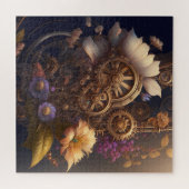 Steampunk Gears en Paarse en witte bloemen Legpuzzel (Horizontaal)
