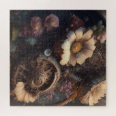 Steampunk Gears en Witte Bloemen Legpuzzel (Horizontaal)