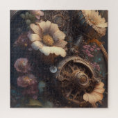 Steampunk Gears en Witte Bloemen Legpuzzel (Verticaal)