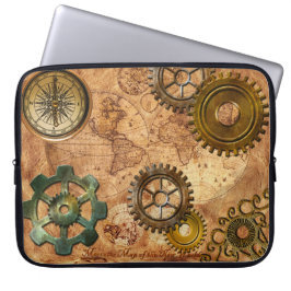 Steampunk Gears, Honden, Brass Compass & Map Theme Laptop Sleeve
