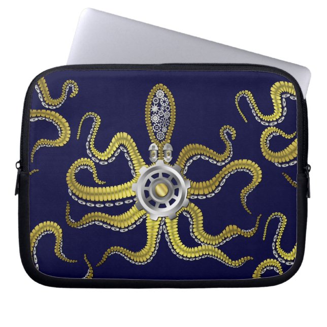 Steampunk Gears Octopus Kraken Laptop Sleeve (Voorkant)