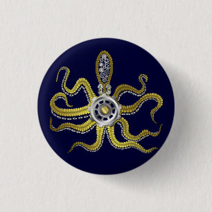 Steampunk Gears Octopus Kraken Ronde Button 3,2 Cm