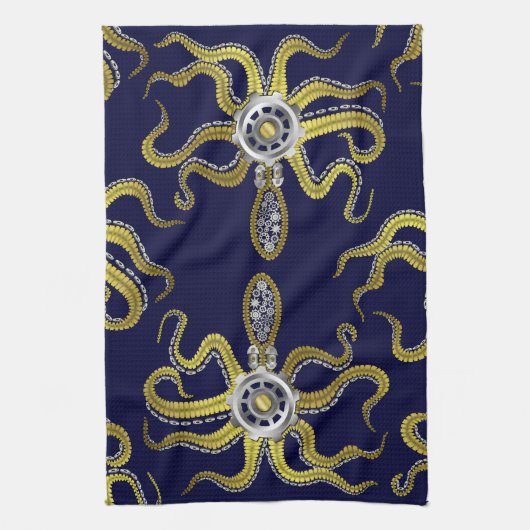 Steampunk Gears Octopus Kraken Theedoek (Verticaal)