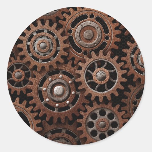 Steampunk Gears Ronde Sticker (Voorkant)