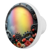 Steampunk Gears,Roses and Rainbow Keramische Knop (Rechts)