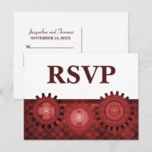 Steampunk Gears RSVP Briefkaart, rood Uitnodiging Briefkaart (Voorkant / Achterkant)