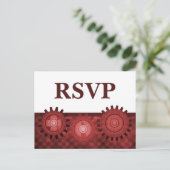 Steampunk Gears RSVP Briefkaart, rood Uitnodiging Briefkaart (Staand voorkant)