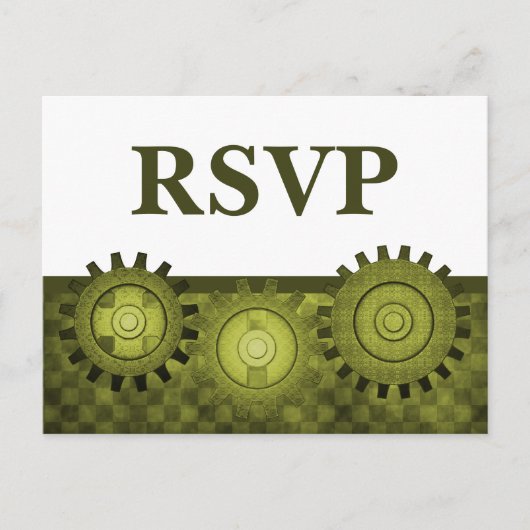 Steampunk Gears RSVP Carte Postale, Vert (Devant)