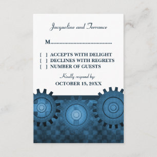 Steampunk Gears RSVP-kaart, blauw RSVP Kaartje