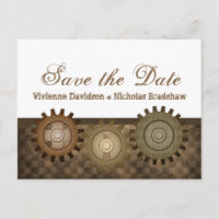 Steampunk Gears Save the Date Briefkaart, Brown