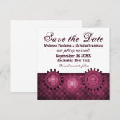 Steampunk Gears Save the Date Invite, Fuchsia Kaart (Voorkant / Achterkant)