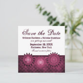 Steampunk Gears Save the Date Invite, Fuchsia Kaart (Staand voorkant)