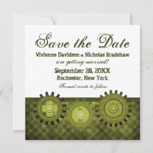 Steampunk Gears sparen de Datum uitnodigen, Groen Kaart