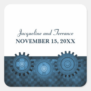Steampunk Gears Stickers de mariage, Bleu