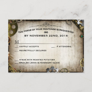 Steampunk Gears Victoriaans Bruiloft RSVP Reactie Kaartje