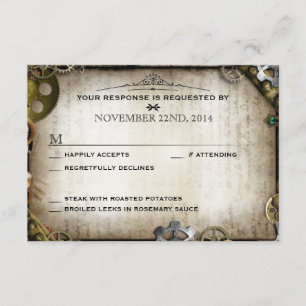Steampunk Gears Victoriaans bruiloft RSVP Reactie Kaartje