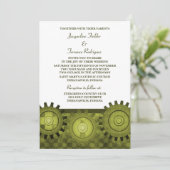 Steampunk Gears Wedding Invite, Green Kaart (Staand voorkant)
