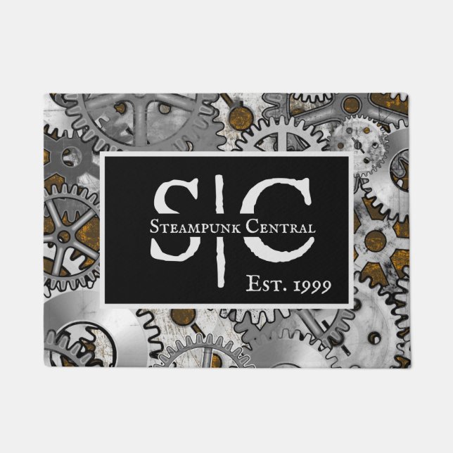 Steampunk Gearwork Silver Grunge Brown Burnout Deurmat (Voorkant)