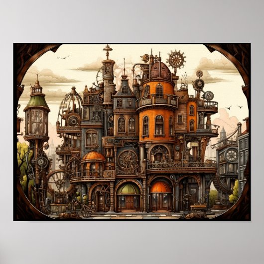 Steampunk gebouw poster (Voorkant)