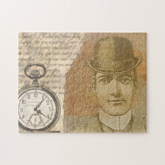 Steampunk Gentleman Pocket Watch Bowler Pet Legpuzzel (Horizontaal)