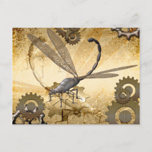 Steampunk, geweldige stoomlibellen met tandwielen briefkaart