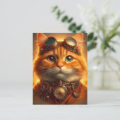 Steampunk Ginger Cat Briefkaart (Staand voorkant)