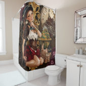 Steampunk Girl Clock en Cat  Douchegordijn (In situ)