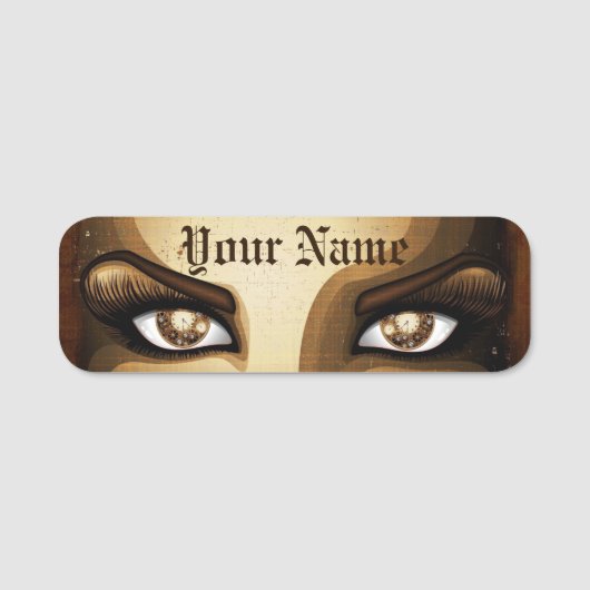 Steampunk Girl Eyes-knoppen Naamplaatje (Voorkant)